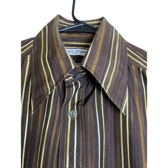 Mens Dolce & Gabbana Shirt Medium Italy Stripe Vintage Half Button Placket  1636 - Picture 8 of 9